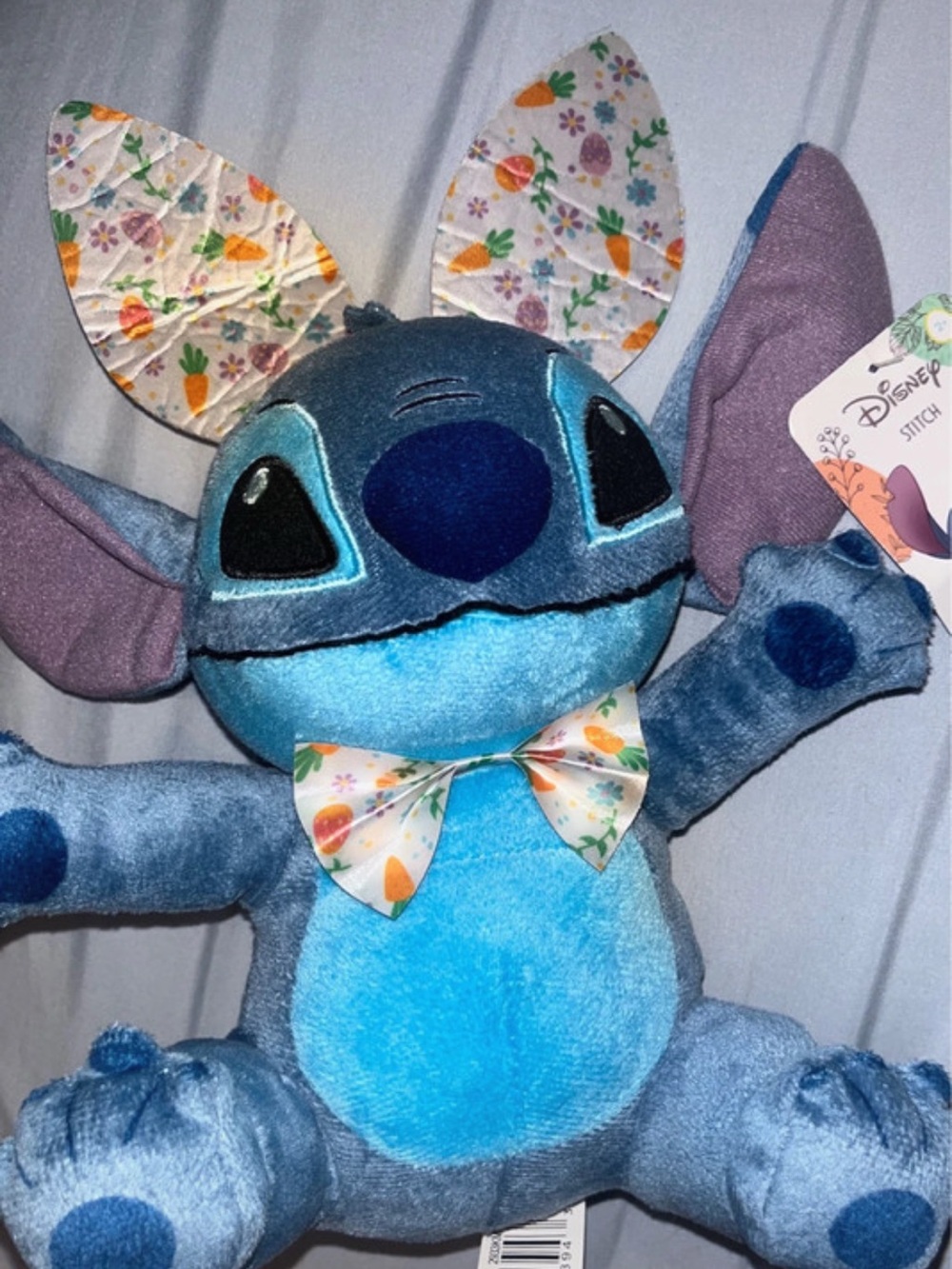 Disney Blue Stitch Plush with Floral Bunny-Ear Accents